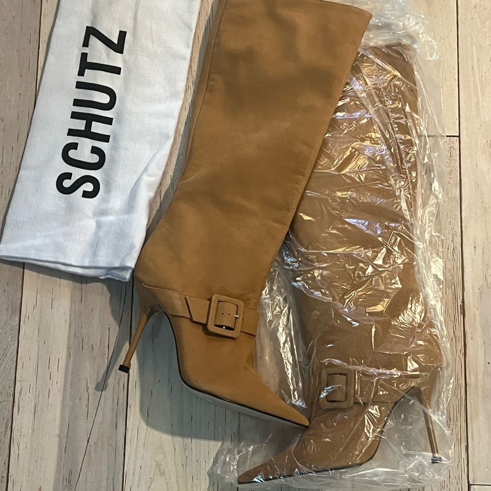 Schutz Tan Suede Knee-High Boots